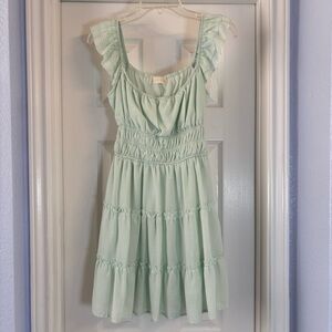 Altar’d State Mint Green Boho Lightweight Tiered Ruffle Dress Size Small